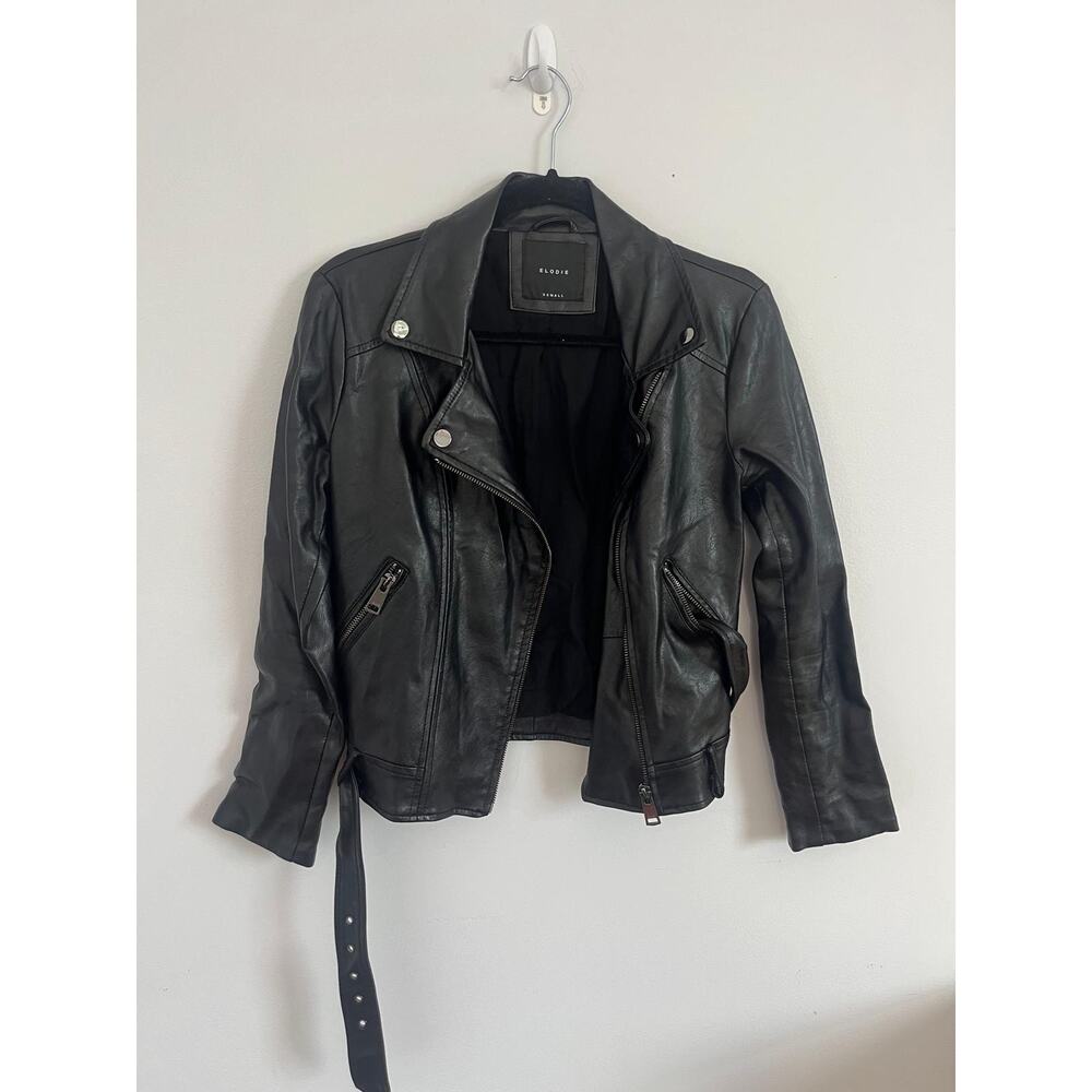 Elodie Faux Leather Moto‎ Jacket Women XS Black Biker Zip Belted